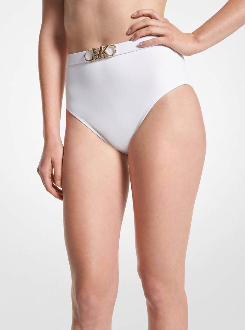 Vetement de Bain Michael Kors Stretch Nylon High-Waist Belted Bikini Bottom Femme Blanche | 2403WDOFH