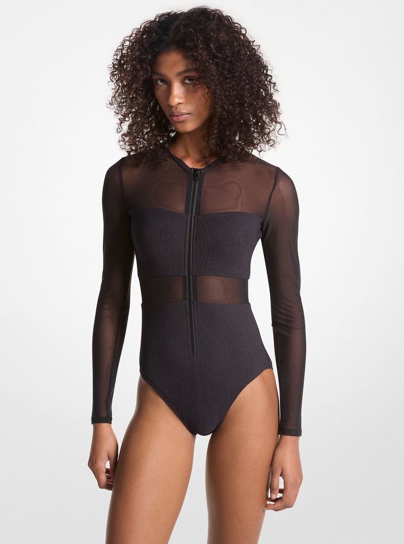 Vetement de Bain Michael Kors Stretch Nylon Zip-Up Swimsuit Femme Noir | 4981TUOSX