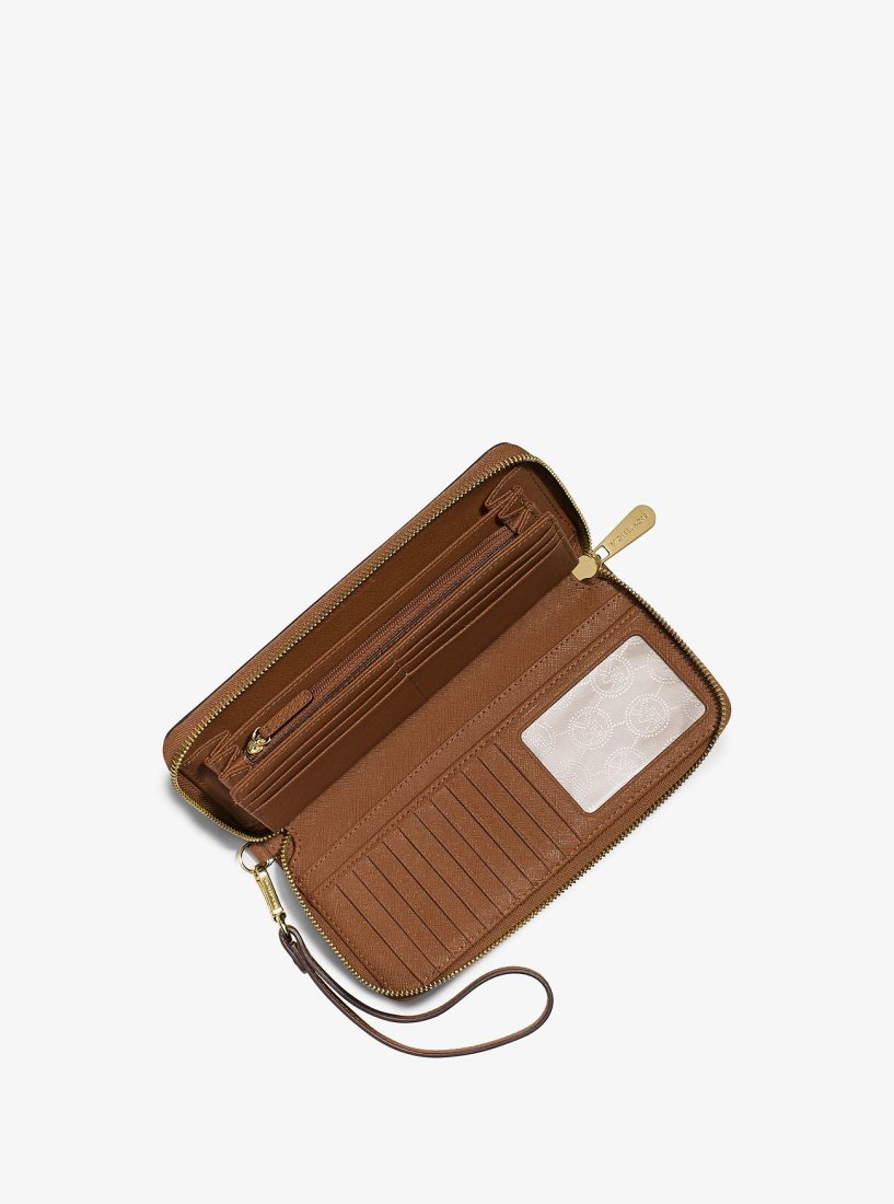 Wristlet Michael Kors Leather Continental Wristlet Femme Luggage | 3726FIDAO