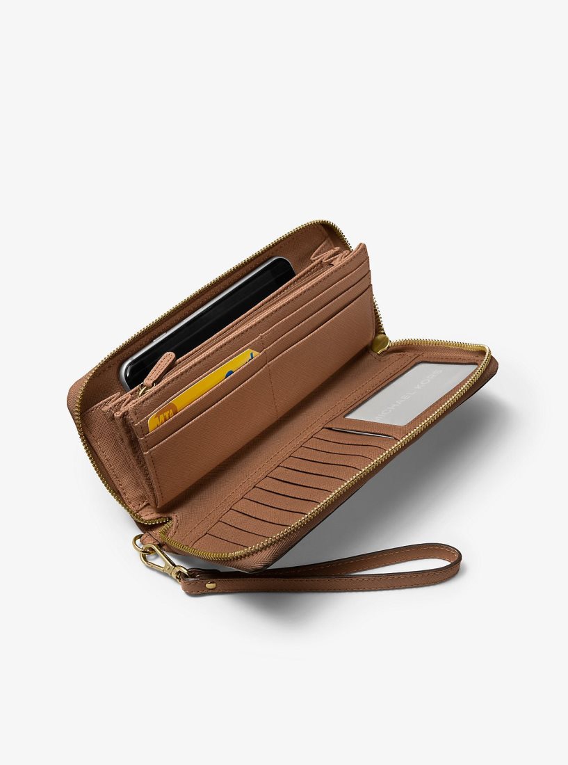 Wristlet Michael Kors Leather Continental Wristlet Femme Luggage | 3726FIDAO