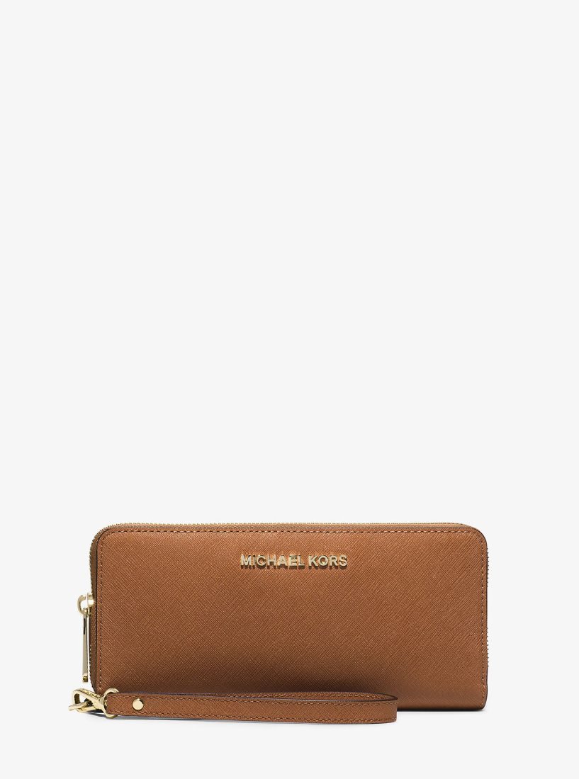 Wristlet Michael Kors Leather Continental Wristlet Femme Luggage | 3726FIDAO